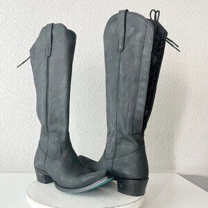 Lane OLIVIA JANE Knee High Womens Cowboy Boots 8 Black Western Lace up Snip Toe